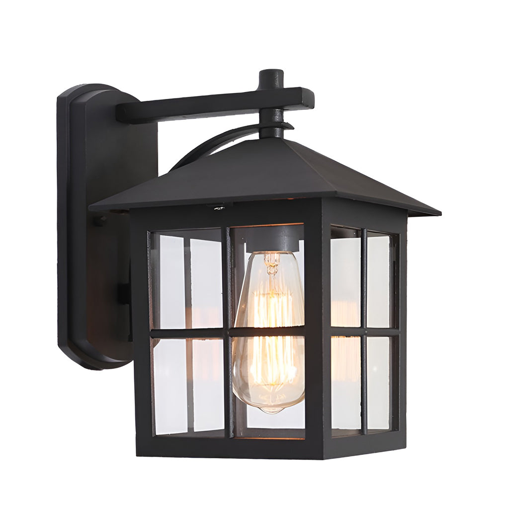 Antique Lantern Outdoor Wall Sconce — Black Die-Cast Aluminum and Glass, E27, Waterproof
