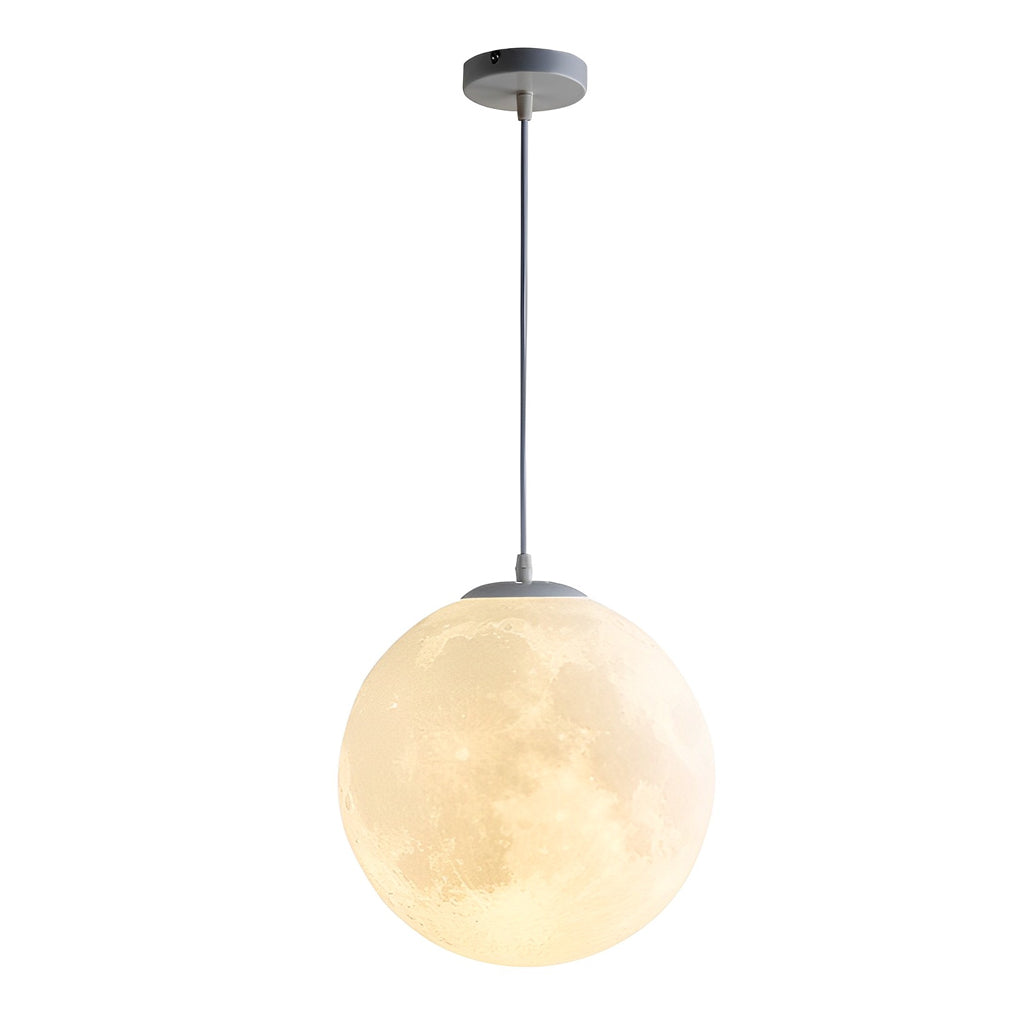3D Moon Sphere Pendant — Iron, Lunar-Texture Lampshade, Adjustable Hanging Wire, 7.9"–15.7"