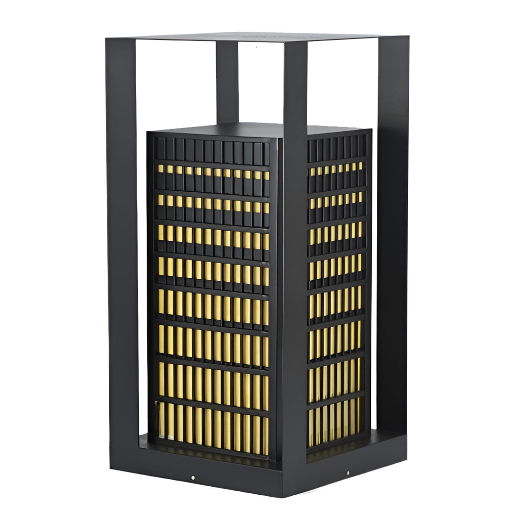 Cuboid Industrial LED Outdoor Pathway Lantern — Black, Galvanized Steel and Faux Marble, IP55 Weatherproof