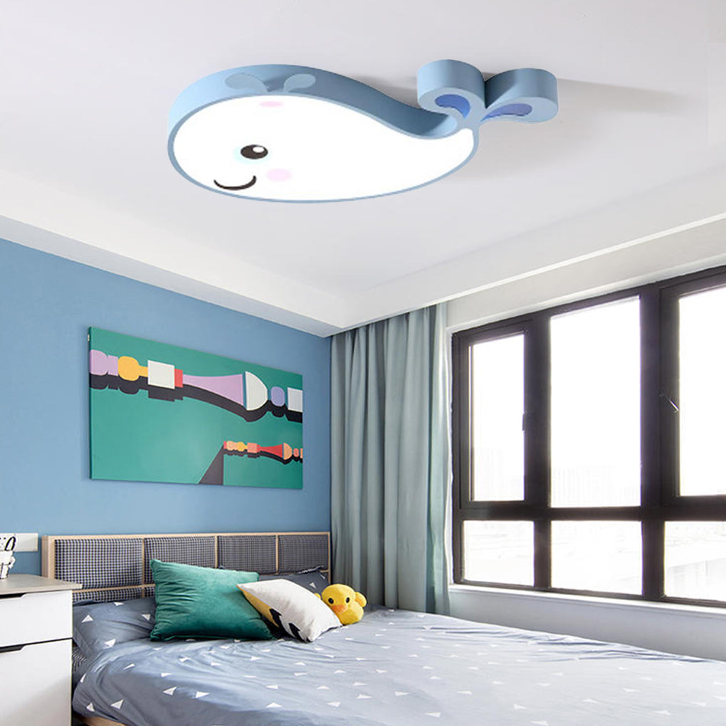 Animal-Shape LED Flush-Mount Ceiling Light — Metal, 30W, 24", White / Blue / Pink