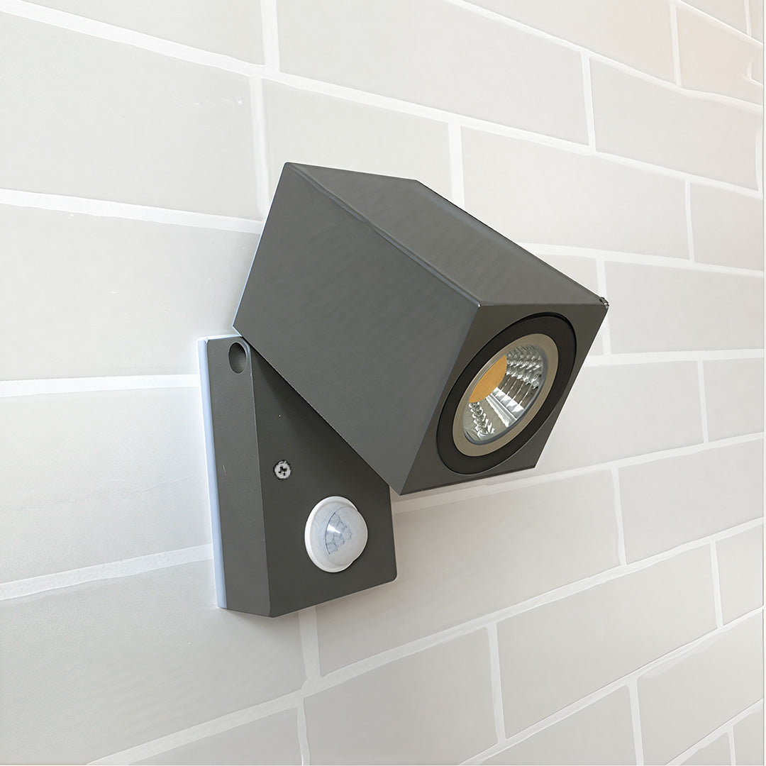 Square Adjustable Outdoor Wall Sconce — Black Aluminum, 5W COB LED, Motion Sensor, IP65, 3000K / 6000K