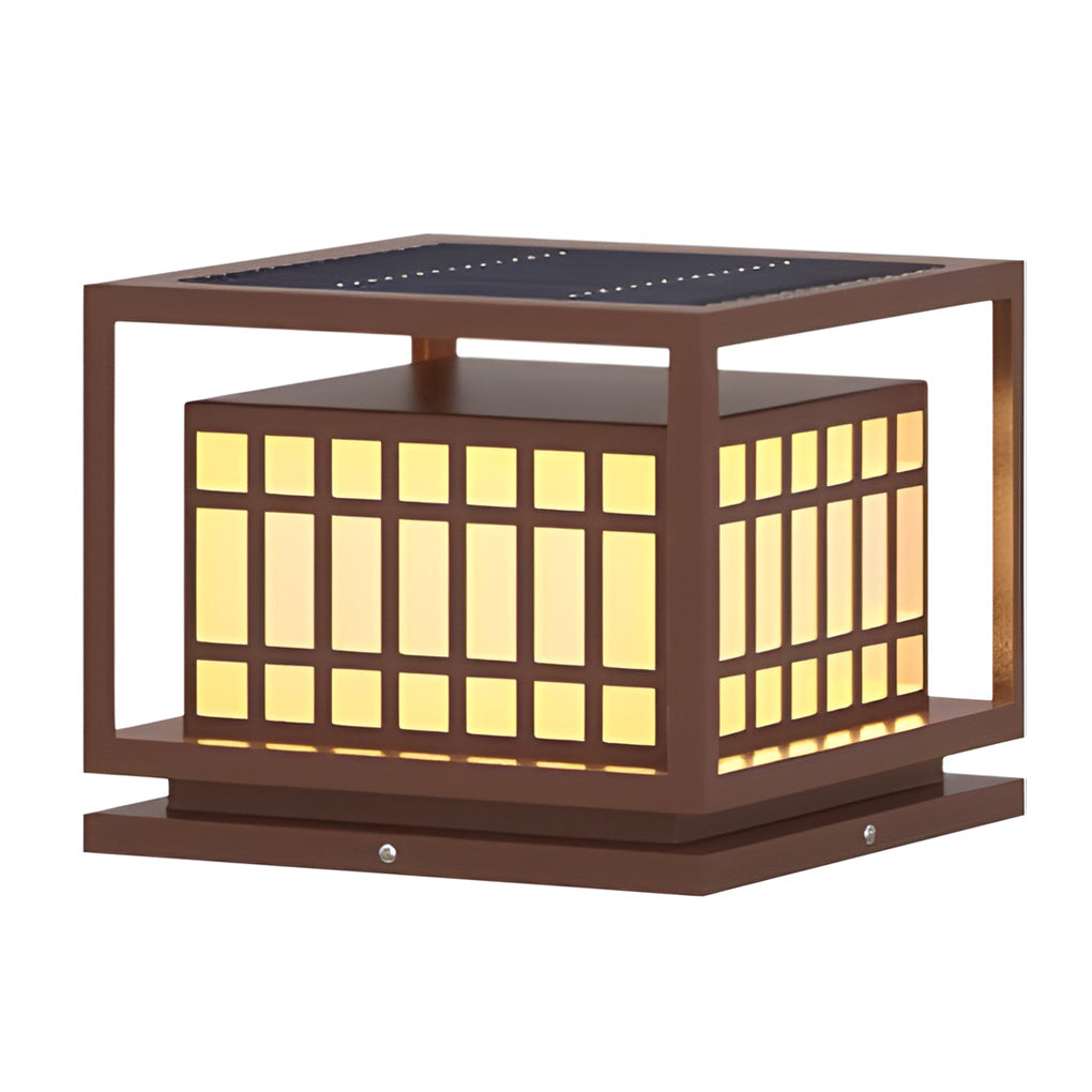Modern Square Outdoor Pillar Light — Stainless Steel, Brown, LED, IP65 Weatherproof, 3000K Warm White