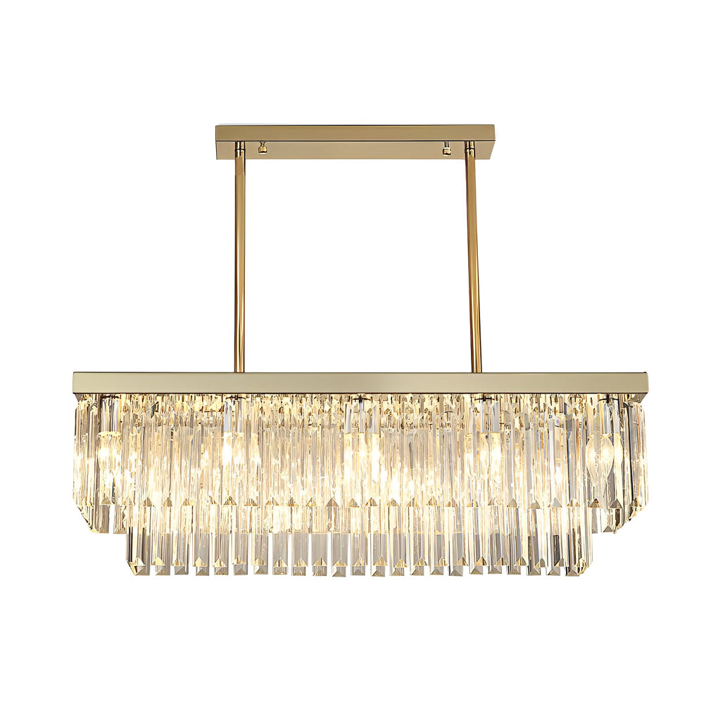 Postmodern Rectangular Crystal Strip Chandelier — Stainless Steel, LED, Three-Step Dimming (3000K/4500K/6000K), 31"–47"