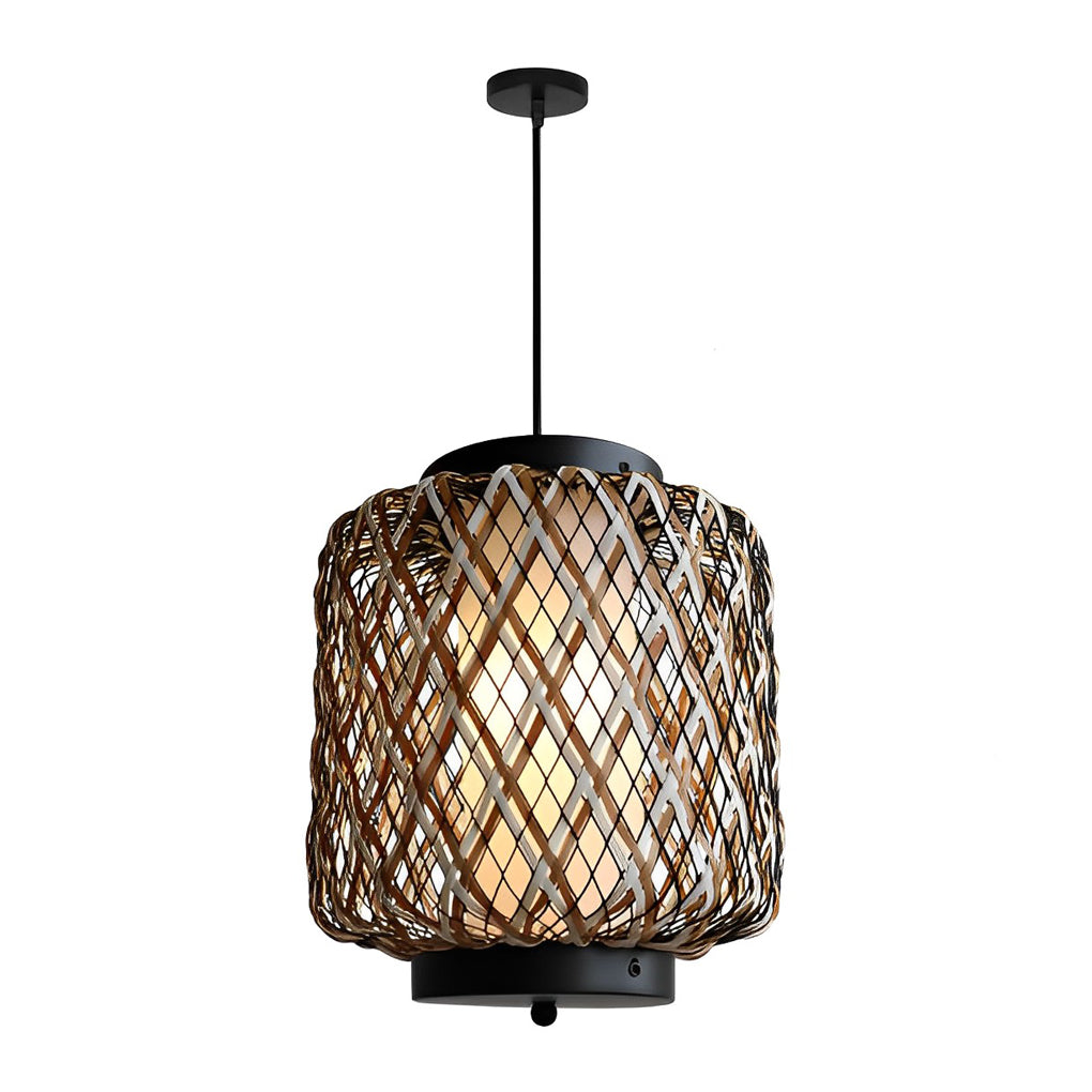 Rustic Modern Outdoor Hanging Chandelier — Iron and Rattan, E27, 10.2" Diameter, Waterproof