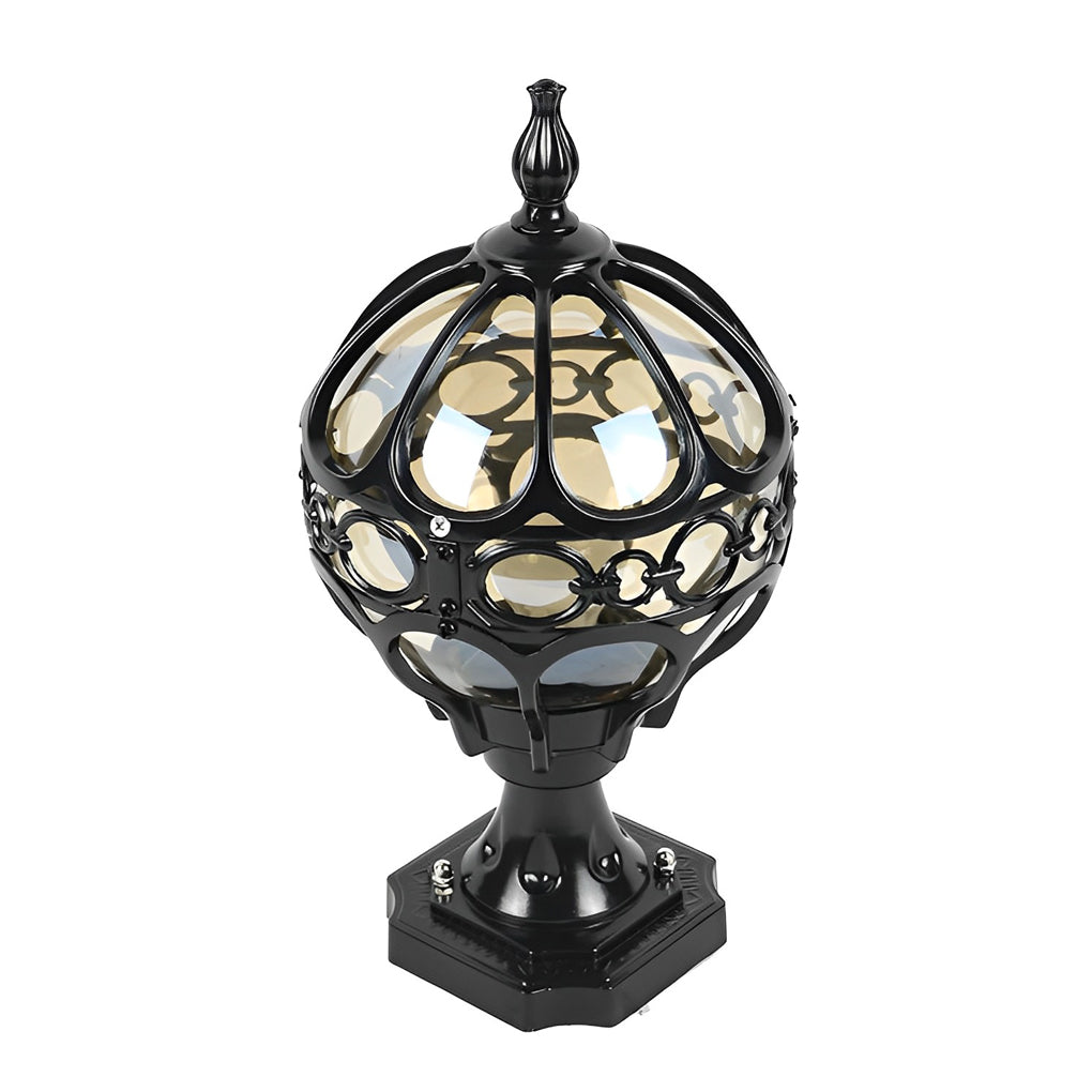 Round Ball Outdoor Pillar Light — Die-Cast Aluminum & Glass, LED E27, IP54 Weatherproof, Black or Bronze
