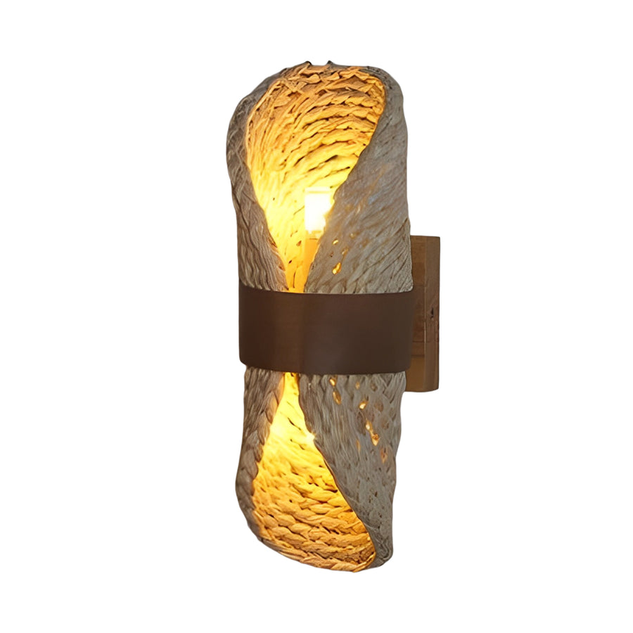 Japanese Retro Rattan Wall Sconce — Wood Base, Handwoven, Up/Down LED, G9, 3000K