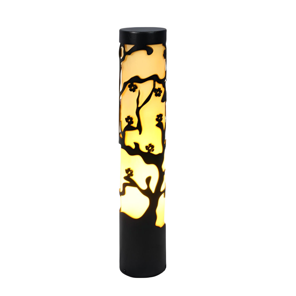 Wintersweet Plum Blossom Pathway Bollard Light — Black Galvanized Steel, LED, IP65, 24" Height