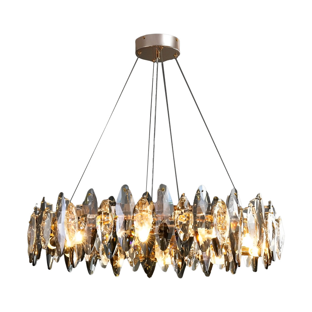 Oval Crystal Chandelier — Smoke Gray & Transparent K9 Crystal, Iron, LED, 3000K Warm White, 20"–39" Diameter