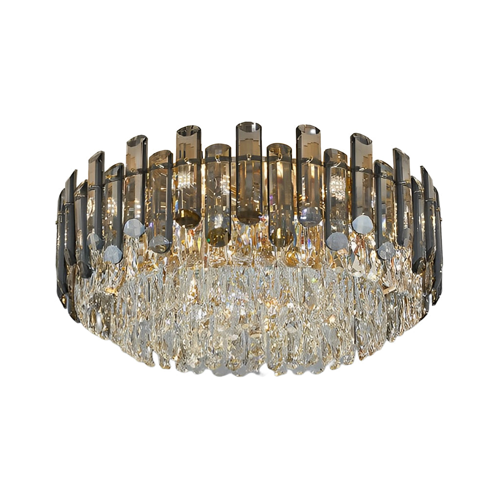 Round Crystal Flush-Mount Ceiling Light — Metal and Iron, Three-Step Dimming, 3000K/4500K/6000K, 20"–39" Sizes