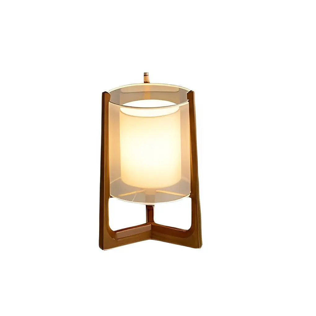Double-Shaded LED Floor Lamp in Rustic Japanese Style with Wood Stand Luxe