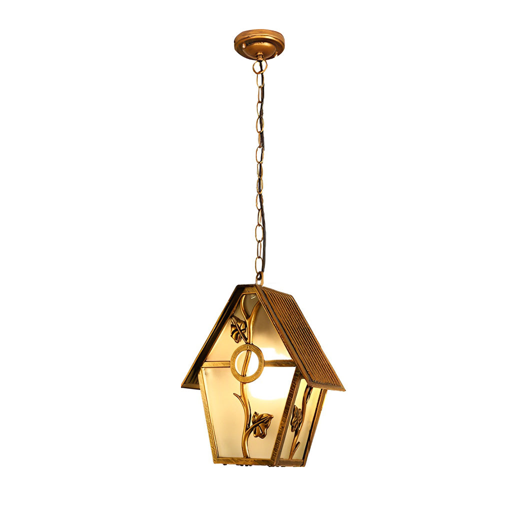 Modern Retro Outdoor Hanging Chandelier — Die-Cast Aluminum, Glass Shade, Bronze, Waterproof, 10.2" × 13"