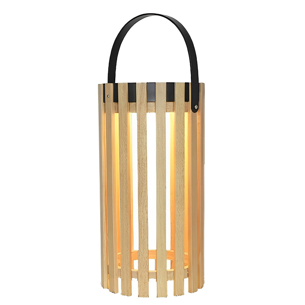 Rustic Modern Solar Portable Lantern — Wood and Aluminum, LED Warm White (3000K), Waterproof, 8" × 12"