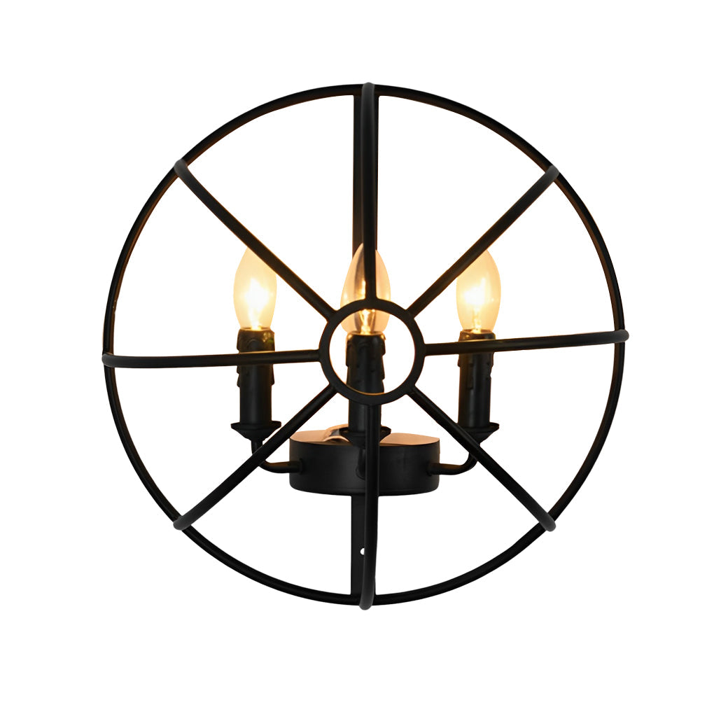 Hemispherical Retro Industrial Wall Sconce — Black Iron, E14 3-Light, 15.7" Hardwired