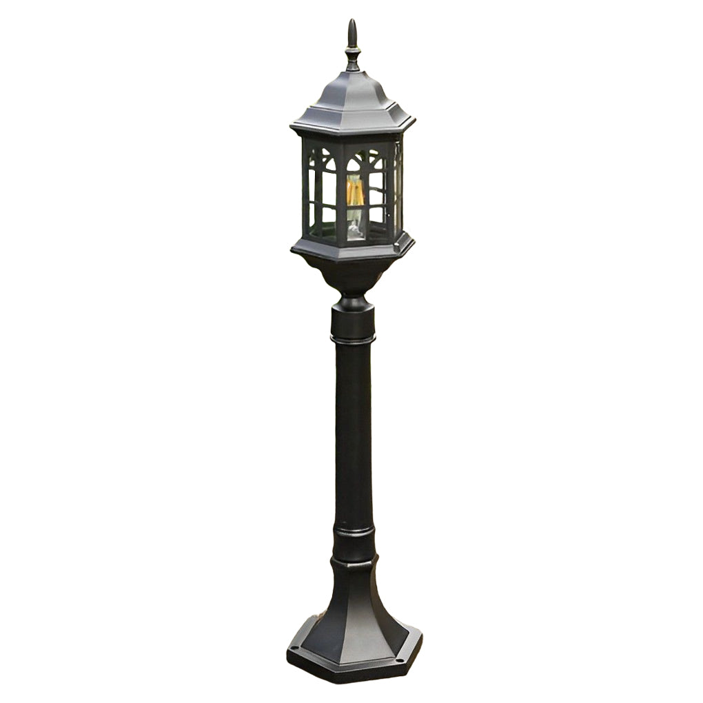 Slim Industrial Outdoor Post Light — Die-Cast Aluminum, Cylindrical Glass, E27, 32" H, Black / Bronze