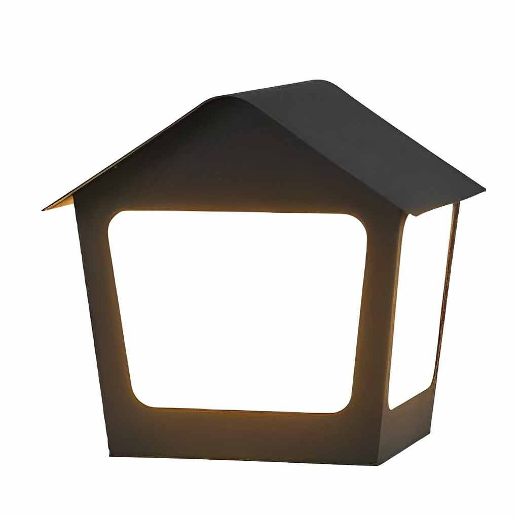 Cottage-Shaped Outdoor Pillar Light — Stainless Steel & Acrylic, Solar / Hardwired, LED, IP54, Warm White 3000K