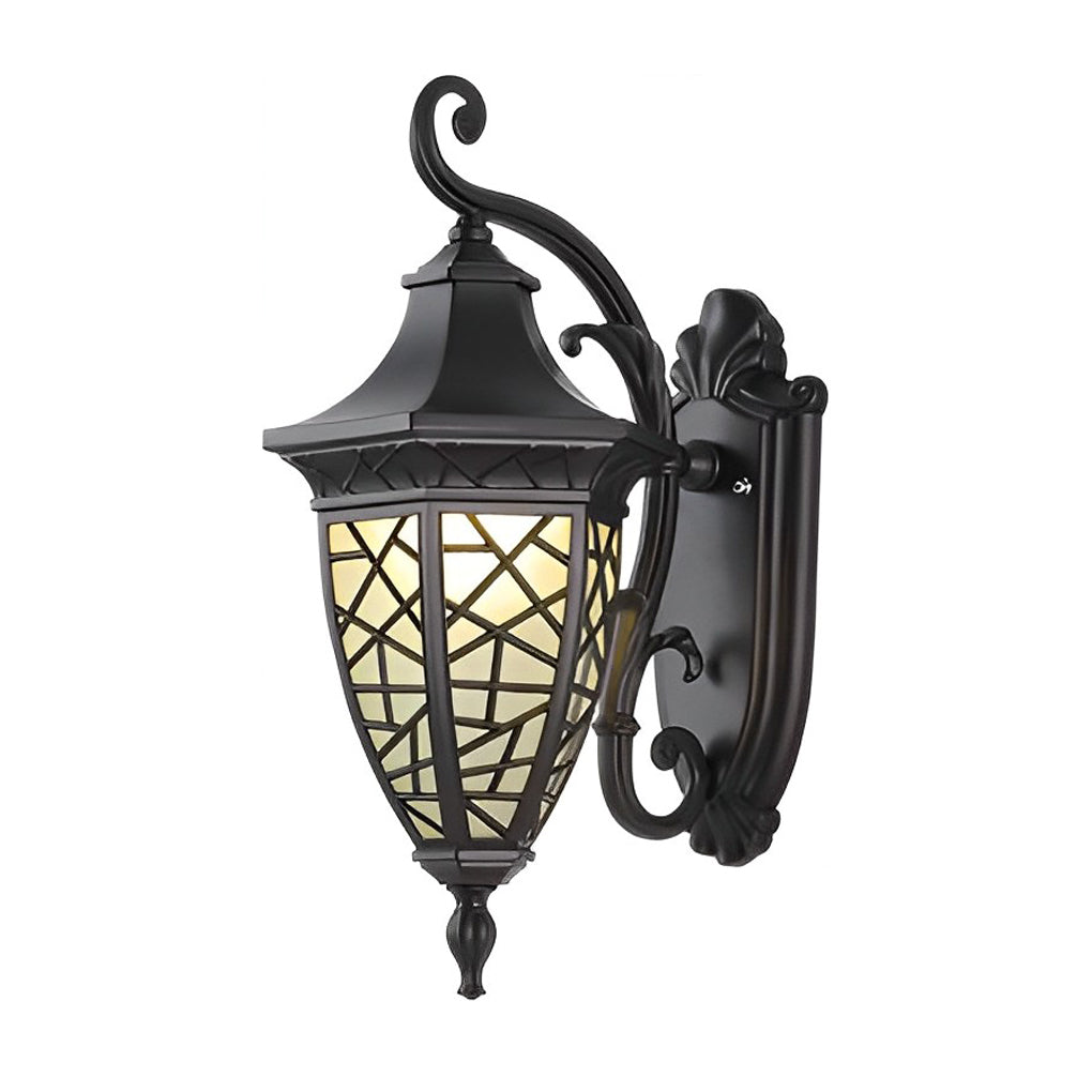 Retro-Pattern Solar Outdoor Wall Sconce — Die-Cast Aluminum, Black, IP55 Weatherproof