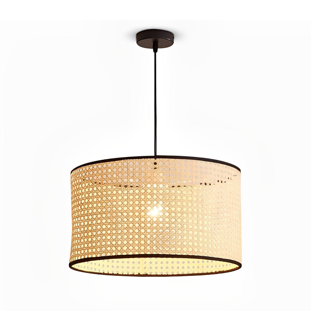 Round Woven Bamboo Farmhouse Pendant Light — Natural Bamboo, Hardwired, Kitchen and Dining