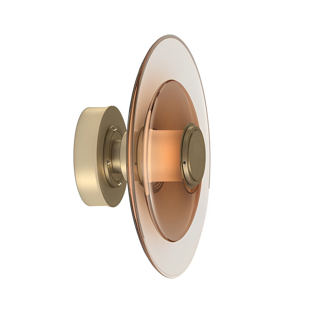 Double-Layer Round Glass Wall Sconce — Electroplated Metal, LED, 3000K Warm White, Hardwired