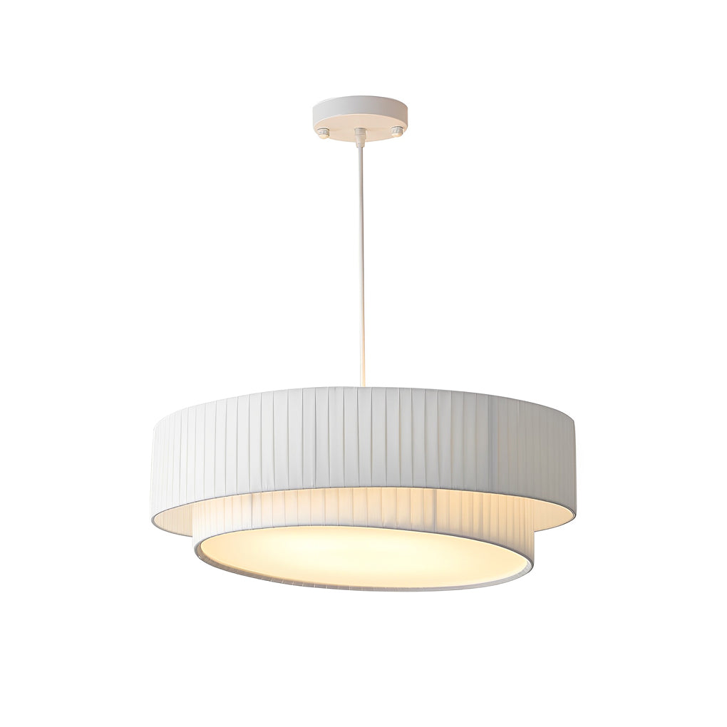 Double-Layer Drum Pleated Chandelier — White Fabric & Acrylic, 4-Light E27, 20" Diameter, 3000K Warm White