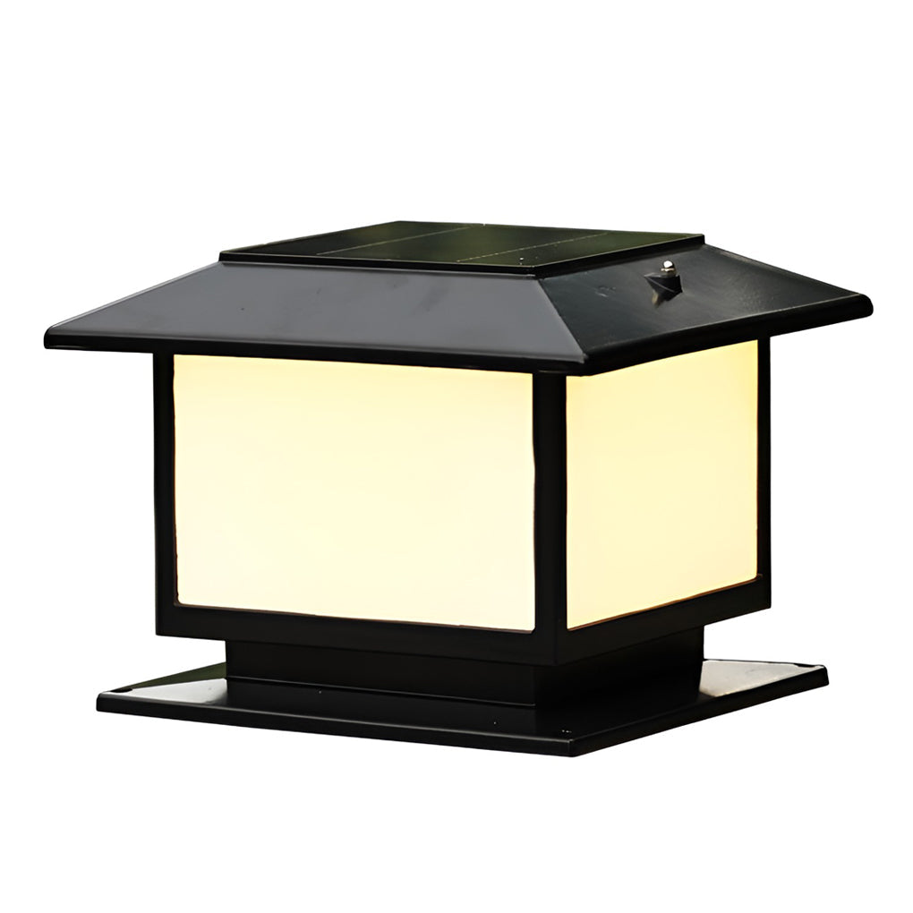 Square Solar Fence Post Light — Aluminum, Black, Three-Step Dimming, Waterproof