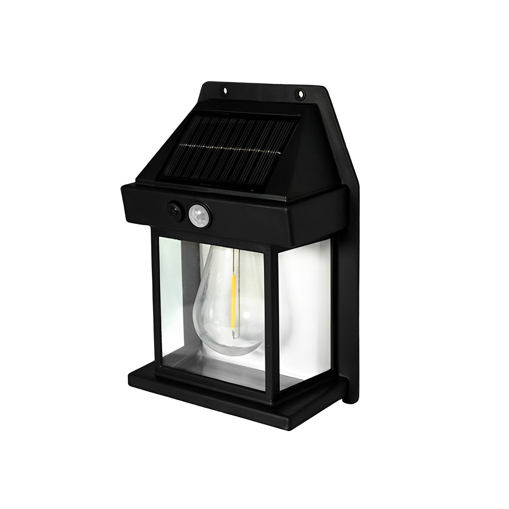 Solar Outdoor Wall Lantern — ABS, Tungsten Bulb, Dusk-to-Dawn Motion Sensor, 3-Mode, IP65, Black or White