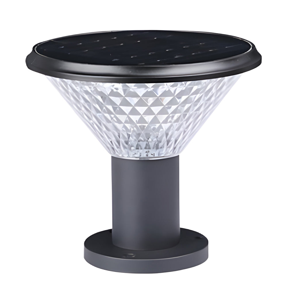 Circular Solar Post Cap Light — Die-Cast Aluminum, Frosted, Remote Control, Light-Control Mode, IP-Rated Weatherproof, 9" Dia.