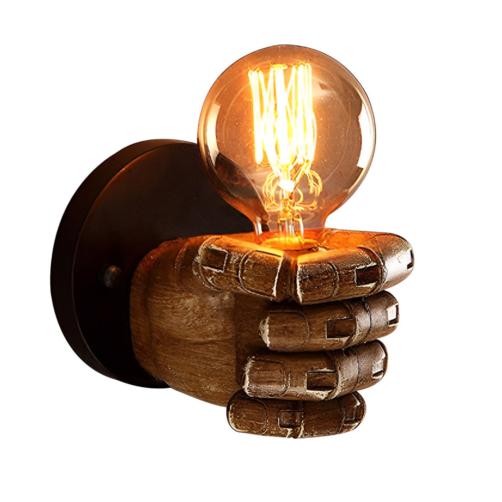 Fist-Shaped Retro Industrial Wall Sconce — Resin and Iron, E27, Engraved Baked-Varnish Finish