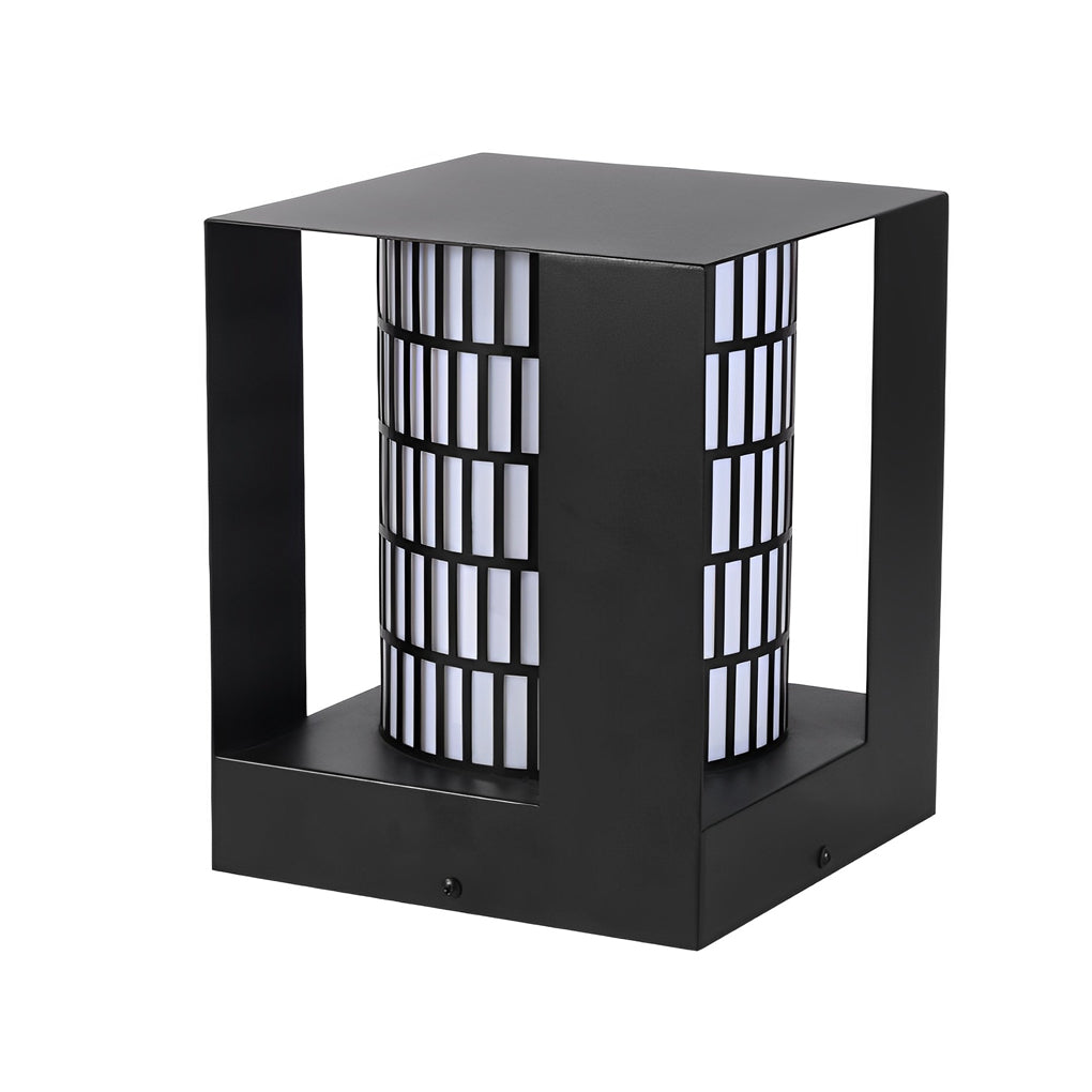 Black Waterproof Outdoor LED Lantern with Four-Panel Design and Lattice Pattern