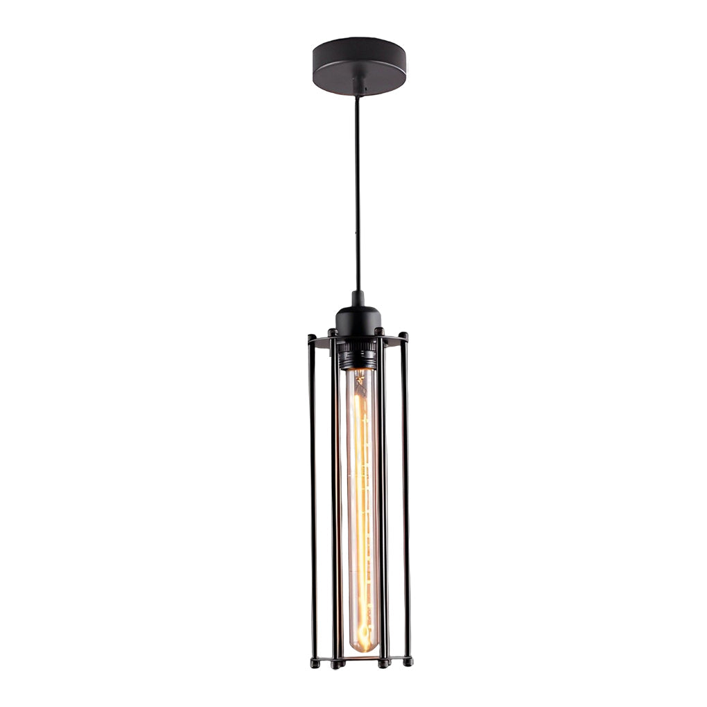 Industrial Rustic Pendant Light — Black Iron, 8W LED, Vertical or Horizontal