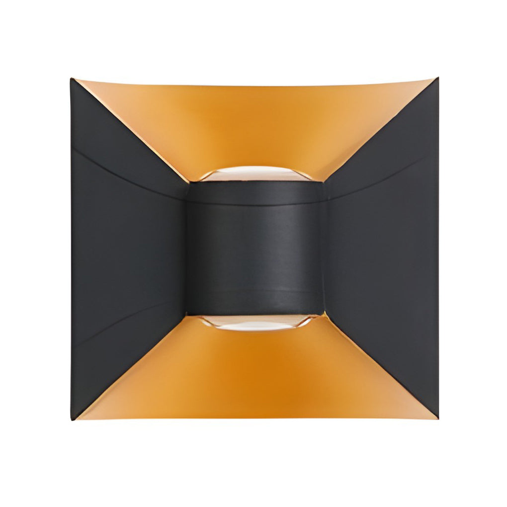 Square Up/Down Outdoor Wall Sconce — Die-Cast Aluminum, 6W LED, IP65, Black+Gold or White+Gold