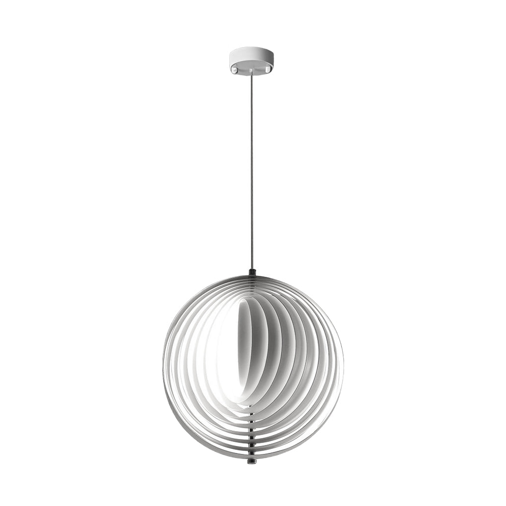360° Rotatable Circular Pendant Light — Polished Iron, White, E27, 14" Diameter, 47" Adjustable Cord