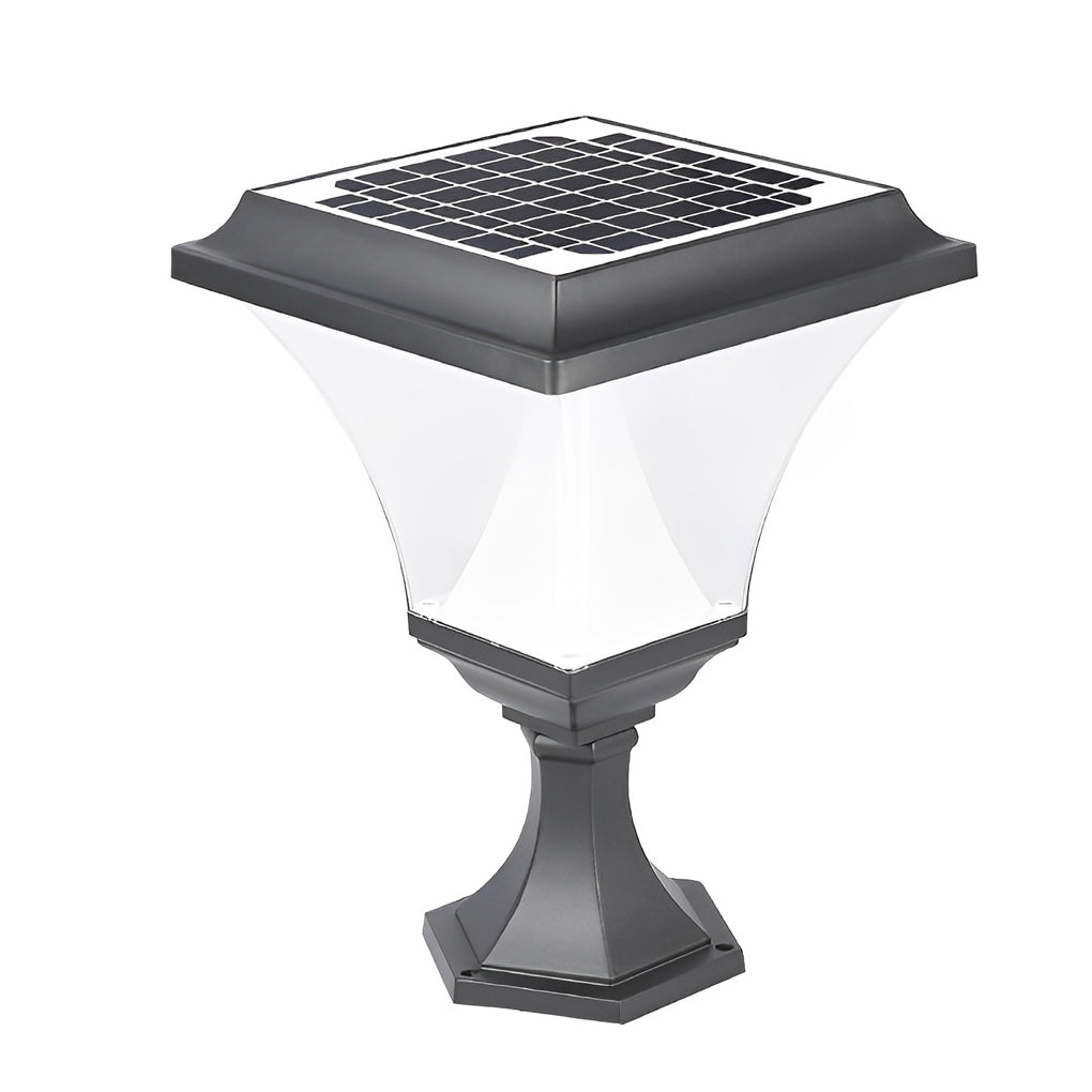 Retro Square Solar Fence Post Light — Matte Black Aluminum, LED, IP65, 3000K / 6000K, 12" × 12" × 18"