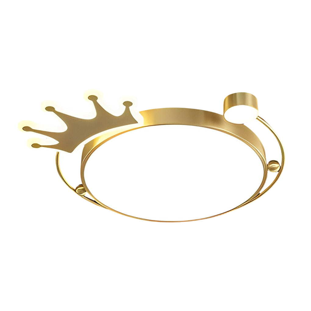 Round Cartoon Crown LED Flush Mount — Copper & Acrylic, Three-Step Dimming, 19.7" or 23.6"