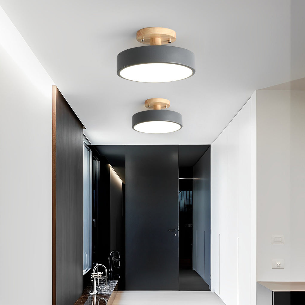 Round Modern Flush-Mount Ceiling Light — Metal, 12W LED, 3-Step Dimming, 9" Diameter