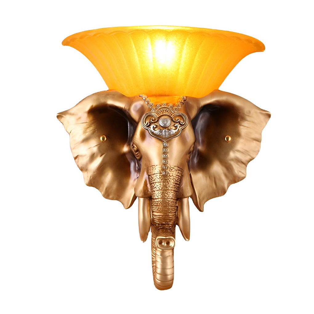 Elephant-Shape Diffused Wall Sconce — Resin and Glass, E27, 3000K Warm White, 14.2" × 16.5"