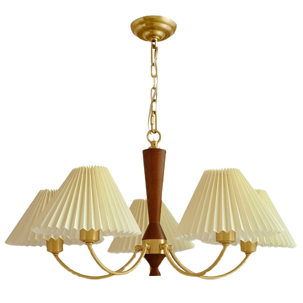 Pleated Shade Chandelier — Copper & Walnut, 12W LED Warm White 3000K, 3-Light 24" or 5-Light 28"