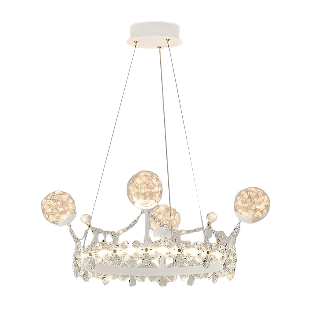 Flower Crown Crystal Glass Chandelier — Iron, Three-Step Dimming, 24", 70W