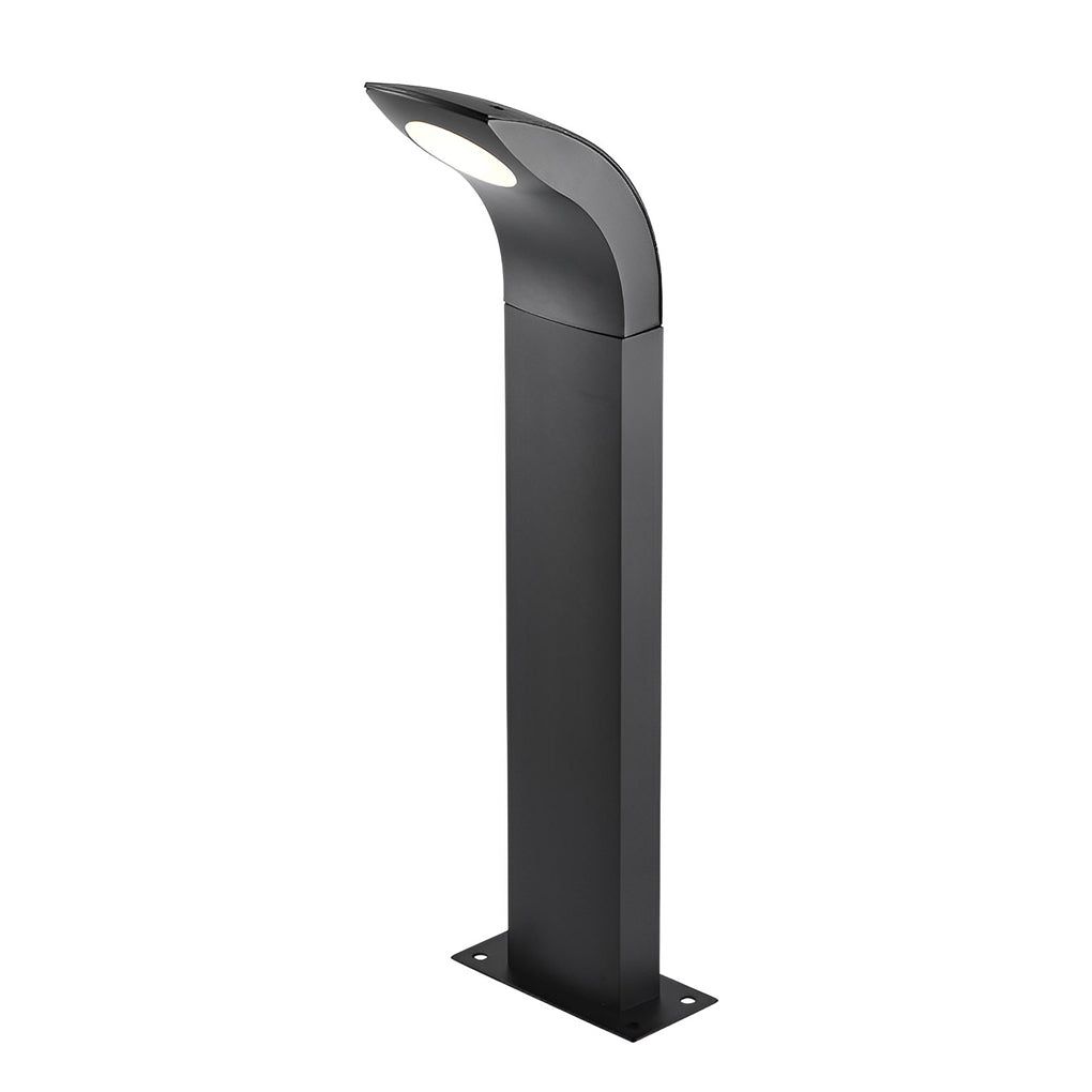 Curved-Head COB LED Bollard Path Light — Matte Black Aluminum, 10W, IP65 Weatherproof, 3000K Warm White