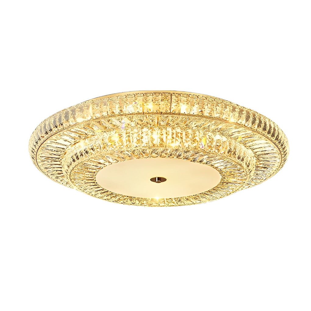 Round Crystal Flush-Mount Ceiling Light — Metal and Glass, Three-Step Dimming, 110V