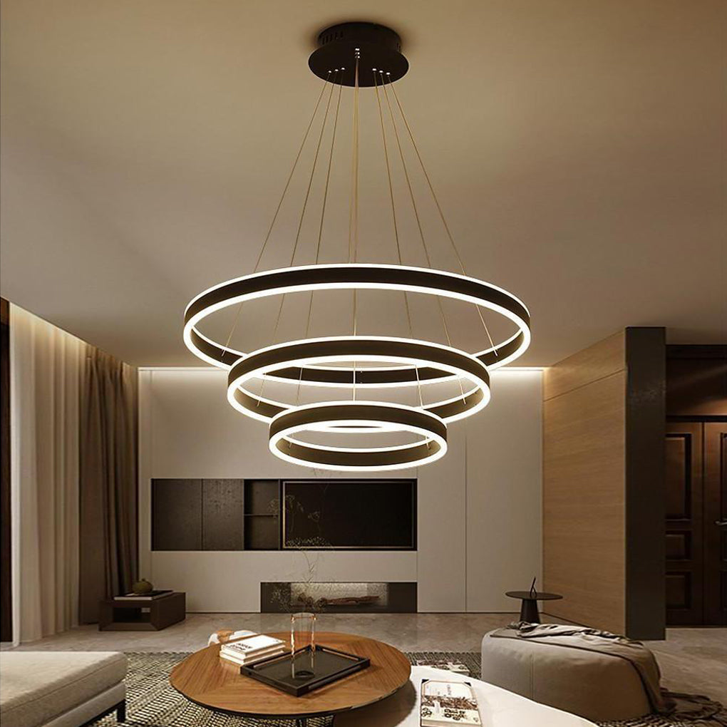 Interwoven 3-Ring Modern Chandelier — Aluminum & Acrylic, LED Dimmable, 31" Adjustable