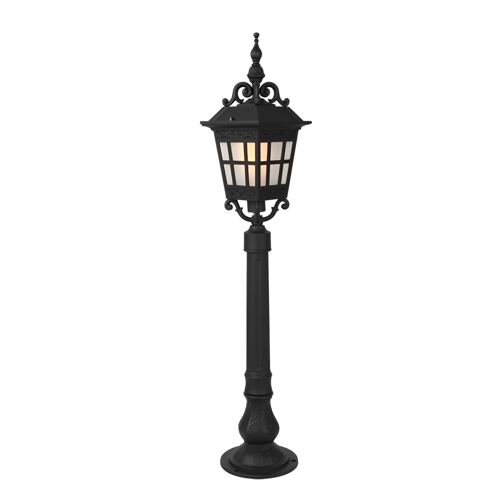 Retro-Industrial Outdoor Post Light — Die-Cast Aluminum and Frosted Glass, E27, IP33, 6" x 35"