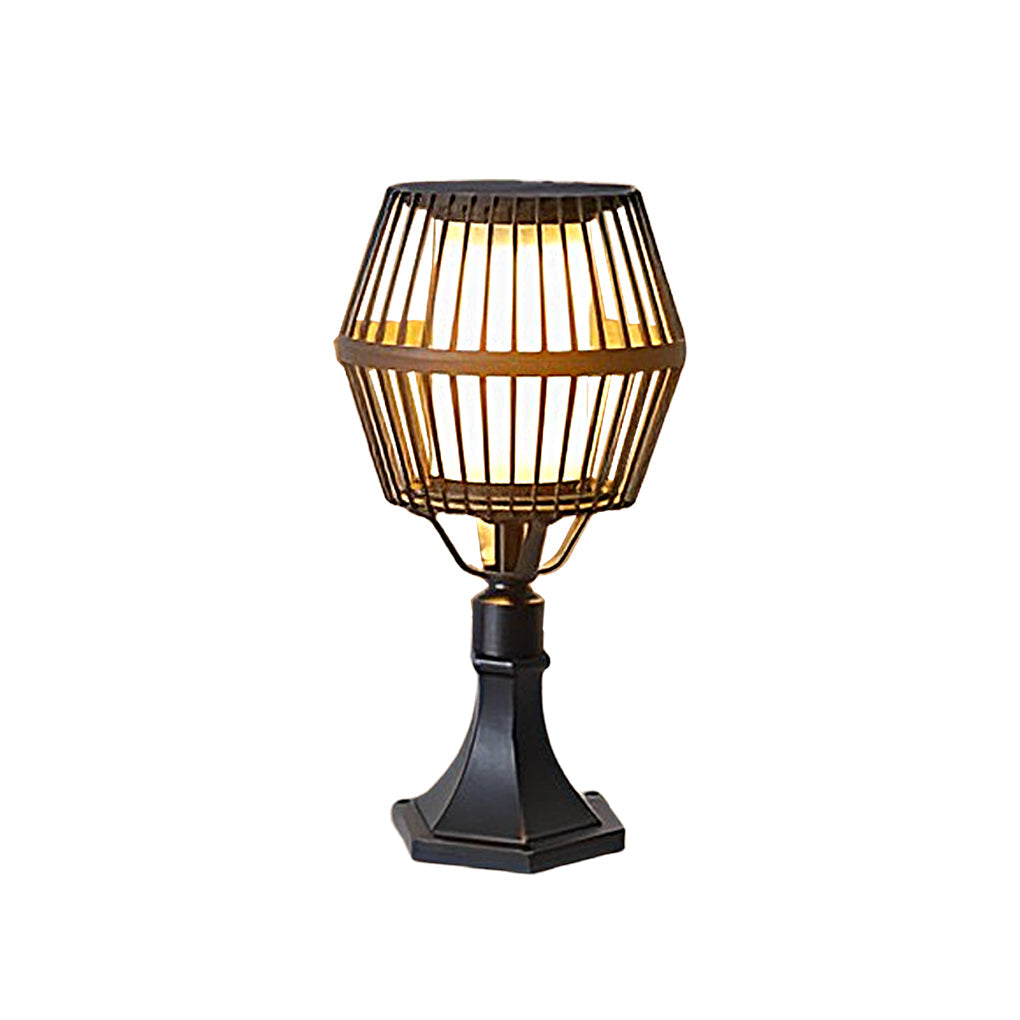 Caged Solar Outdoor Path Lantern — Matte Black Die-Cast Aluminum, COB LED, Warm White 3000K, Solar / Electric, Weatherproof