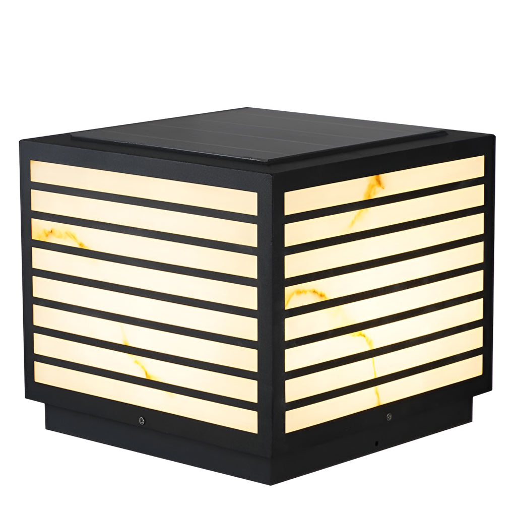 Modern Square Outdoor Pillar Post Light — Stainless Steel, Faux Marble, Solar / Hardwired, IP65