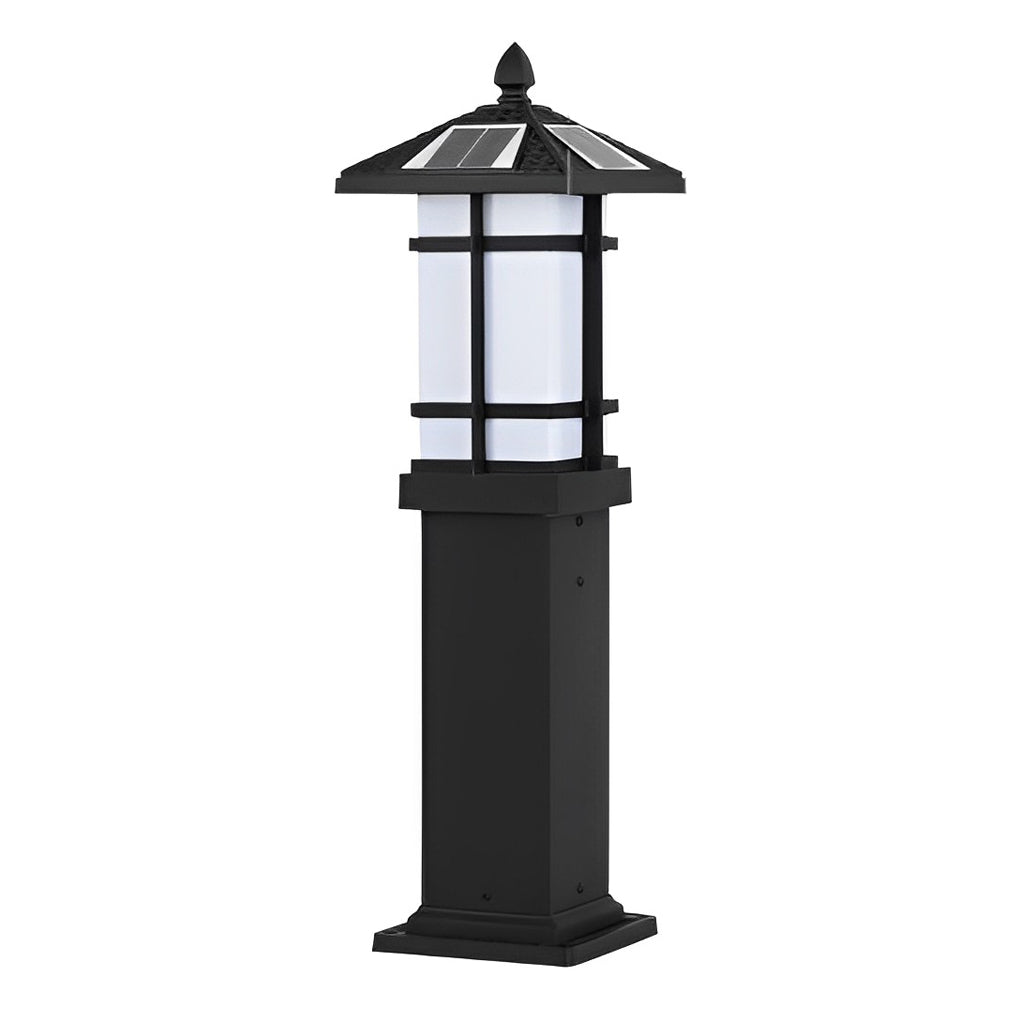 Solar LED Bollard Light — Die-Cast Aluminum, Black, 3000K Warm White, 8–10H Runtime, 24" or 29"
