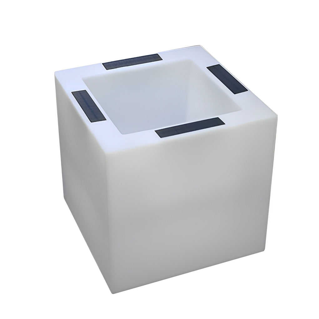 Square Solar Flower Pot Light — PE, LED Warm White 3000K, IP65 Weatherproof, 15.7" × 15.7"