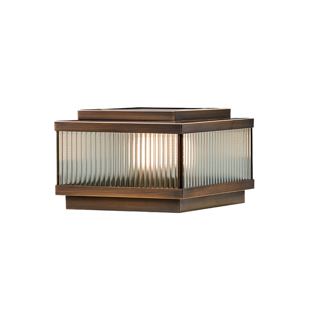 Modern Square Solar Fence Post Light — Copper and Tempered Glass, Remote Control, Intelligent Timing, Waterproof