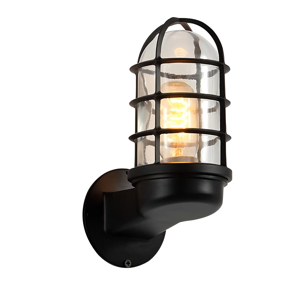 Retro Cage Outdoor Wall Sconce — Die-Cast Aluminum and Glass, 4W LED, E27, Waterproof, 6" × 9"
