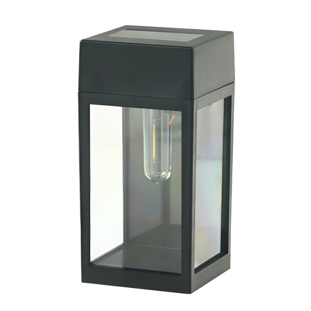 Rectangular Glass Solar Outdoor Wall Sconce — Black, LED, Light-Control Auto On/Off, Waterproof, 2800–3200K