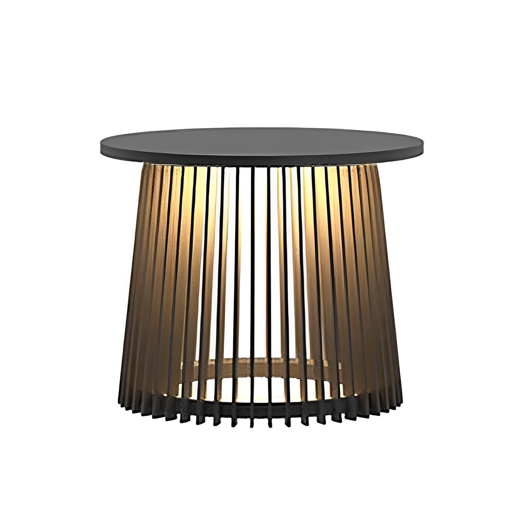 Round Iron Cage Outdoor Solar Lantern Table — Retro Modern, RGB 16-Color + Warm White LED, IP65, 20" Diameter
