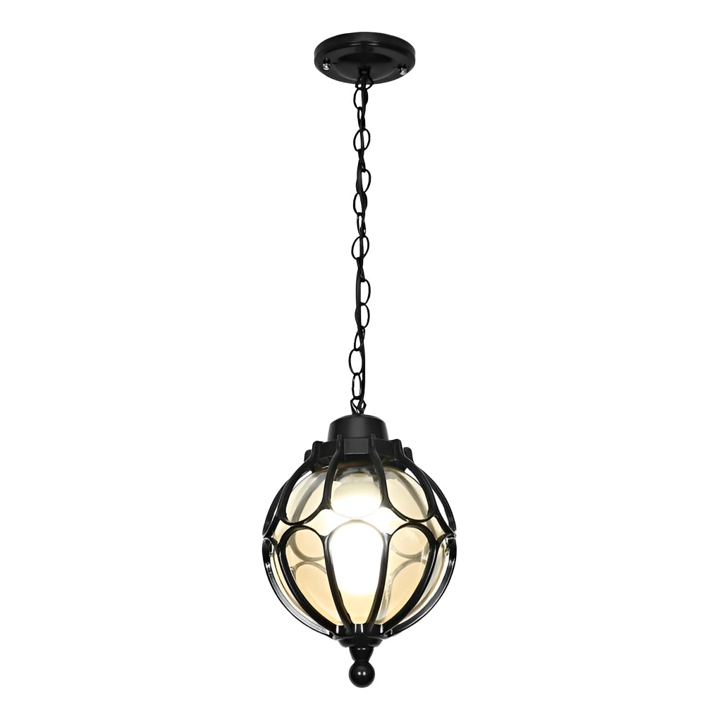 Glass Ball Outdoor Hanging Light — Die-Cast Aluminum, LED, Waterproof, Black or Bronze